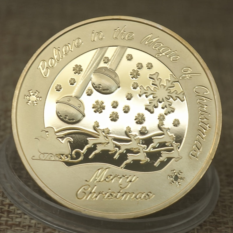 Merry Christmas Golden Coin Santa Claus Wishing Coin Display Rack
