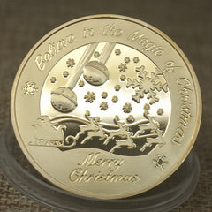 Merry Christmas Golden Coin Santa Claus Wishing Coin Display Rack