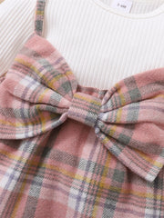 Baby Girls Plaid Bow Dress & Headband Set Winter Clothing