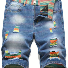 Men's Ripped Denim Shorts Street Style for Summer