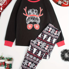 Christmas Print Lounge Set Long Sleeve Top & Pants Women's Loungewear