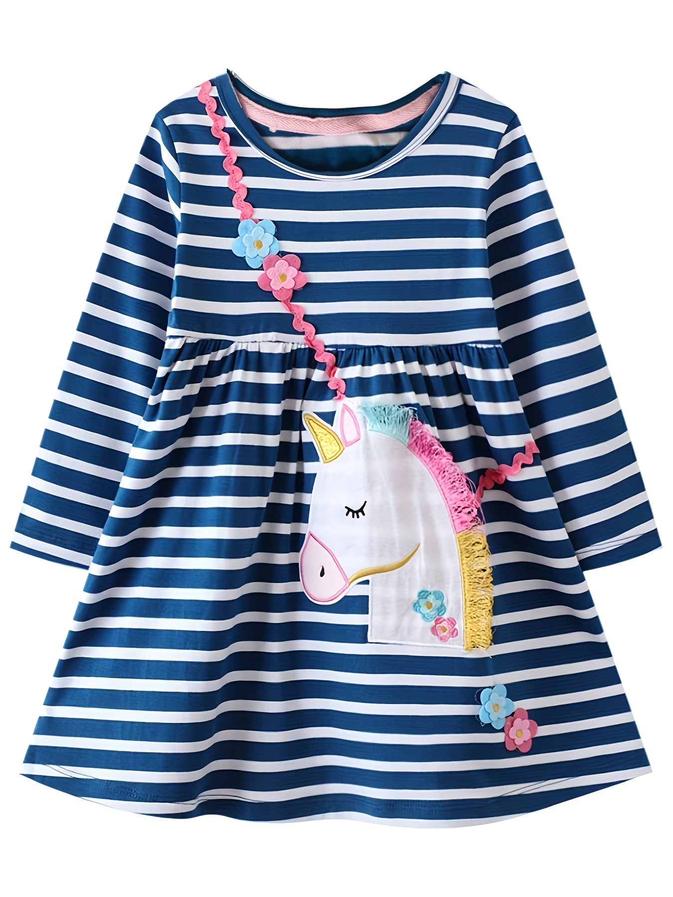 Preschool Girls' Unicorn Striped Long Sleeve Dress