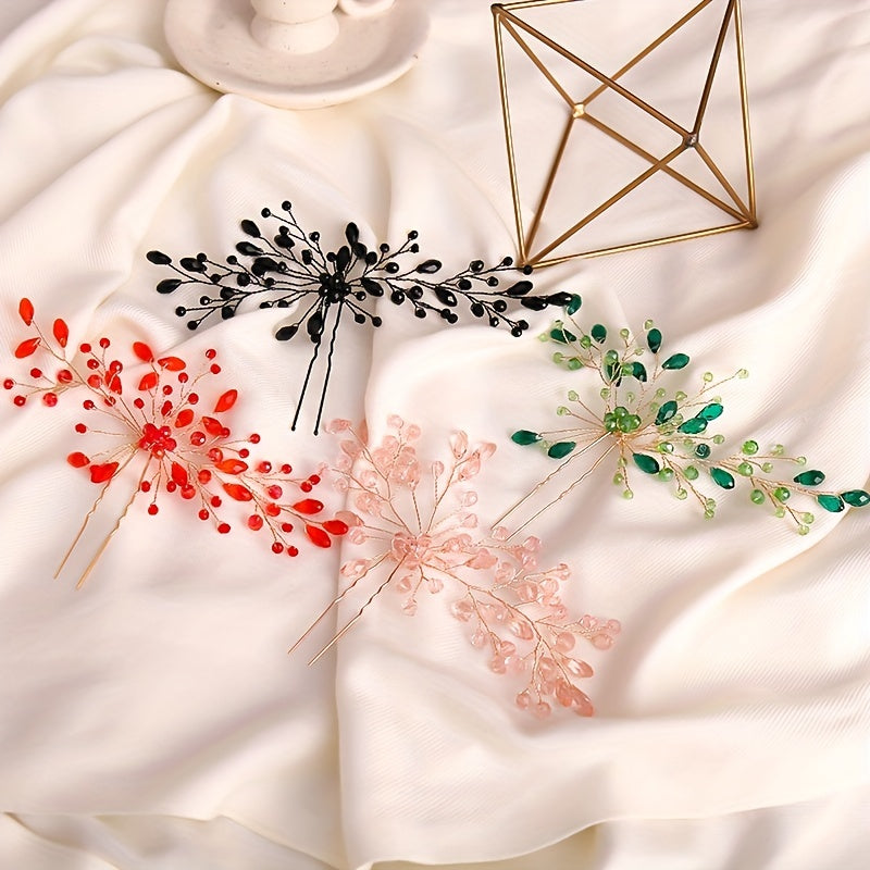 Crystal Hair Pin Head Jewelry U shaped Hairpin Ponytail Holder Hair Accessories