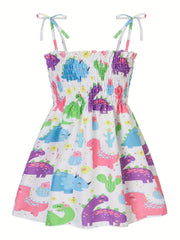 Girl's Butterflies Print Cami Dress for Beach - Summer Shirred Dress