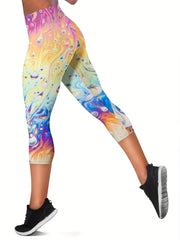 Art Splash Print Skinny Capris Leggings Casual Crop Leggings