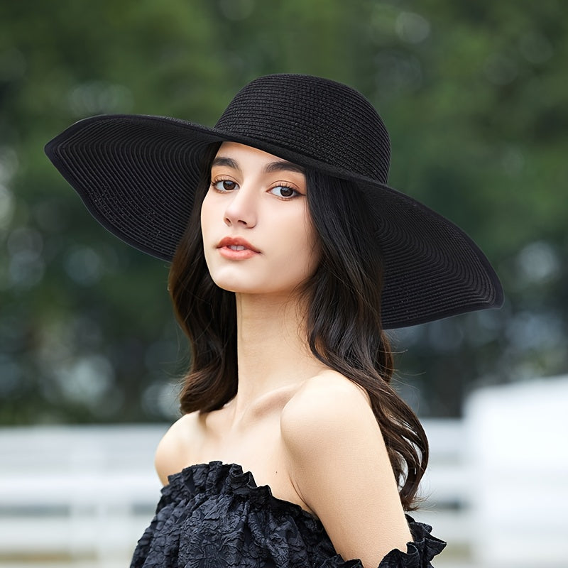 Wide Brim Sunscreen Visor Hat Solid Straw Hat Women Outdoor Travel Beach Hat