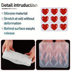 9 Hole Heart Resin Mold Silicone Charm Mold for DIY Keychain Pendant
