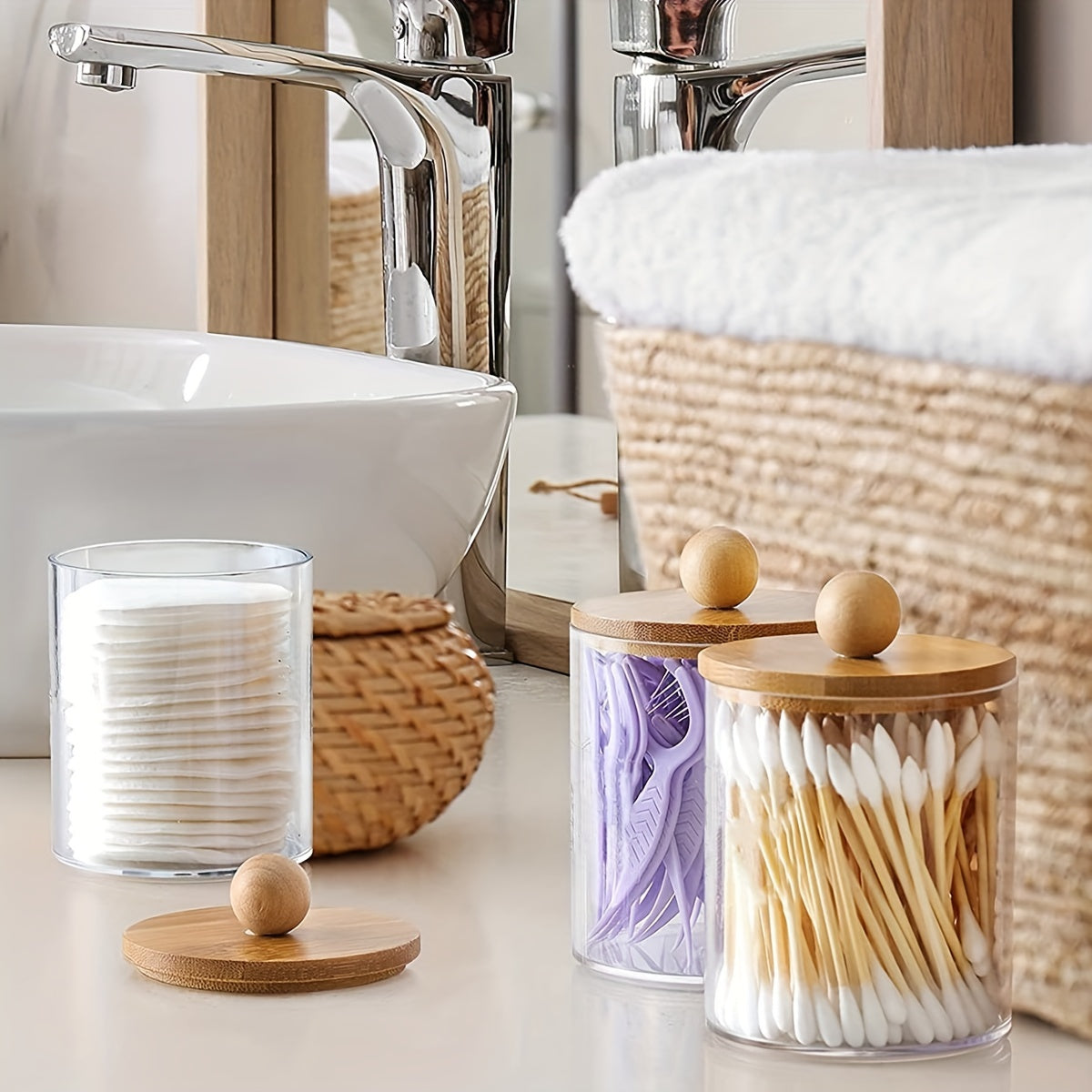 Bamboo Lid Cylinder Acrylic Storage Box