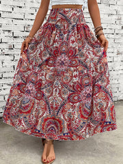 Paisley Print Shirred Waist Skirt for Women