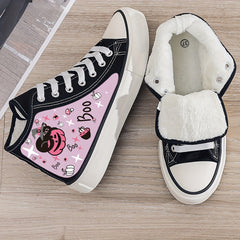 Cartoon Print Plush Lined Thermal Chunky Canvas Sneakers