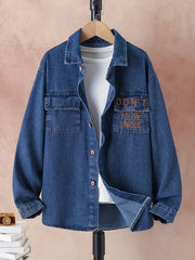 Boys Casual Embroidered Letter Print Denim Jacket Coat