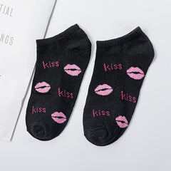 5 Pairs Red Lip Pattern Low Cut Ankle Socks Women's Stockings
