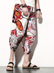 Retro Elephant Pattern Men's Cropped Beach Pants