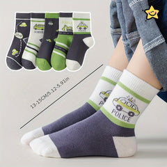 5 Pairs Cartoon Sports Socks for Autumn Winter Spring