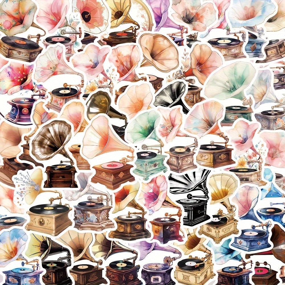 50pcs Retro Cartoon Phonograph Graffiti Stickers for Mobile Phone Skateboard