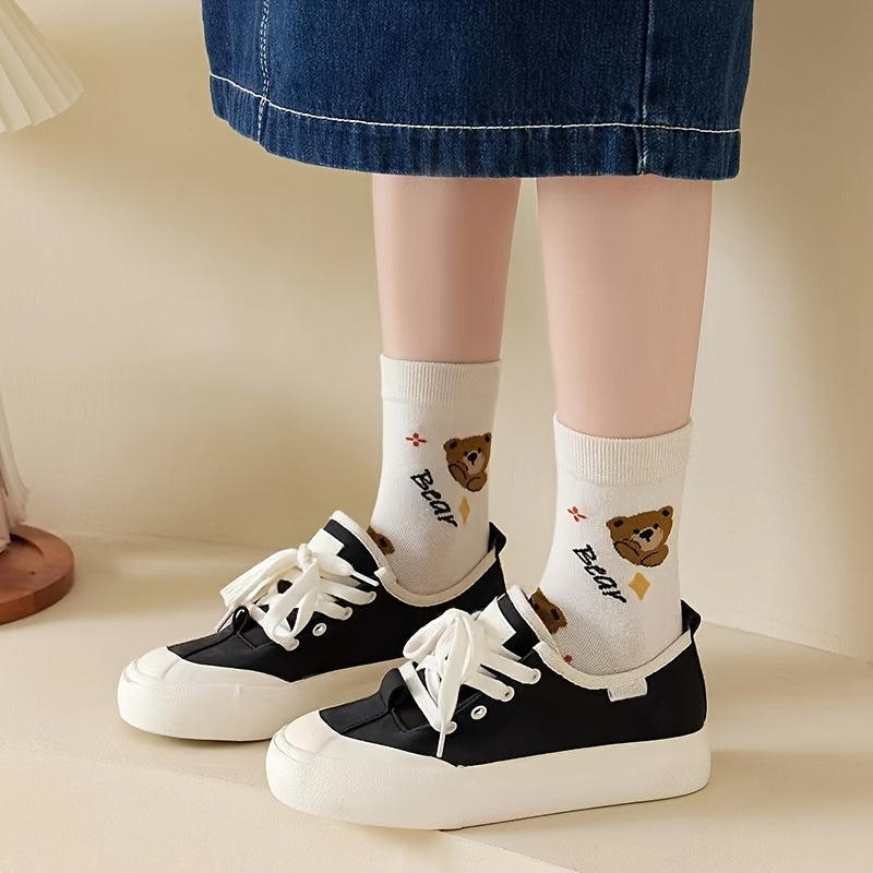 5 Pairs Bear Print Women's Stockings