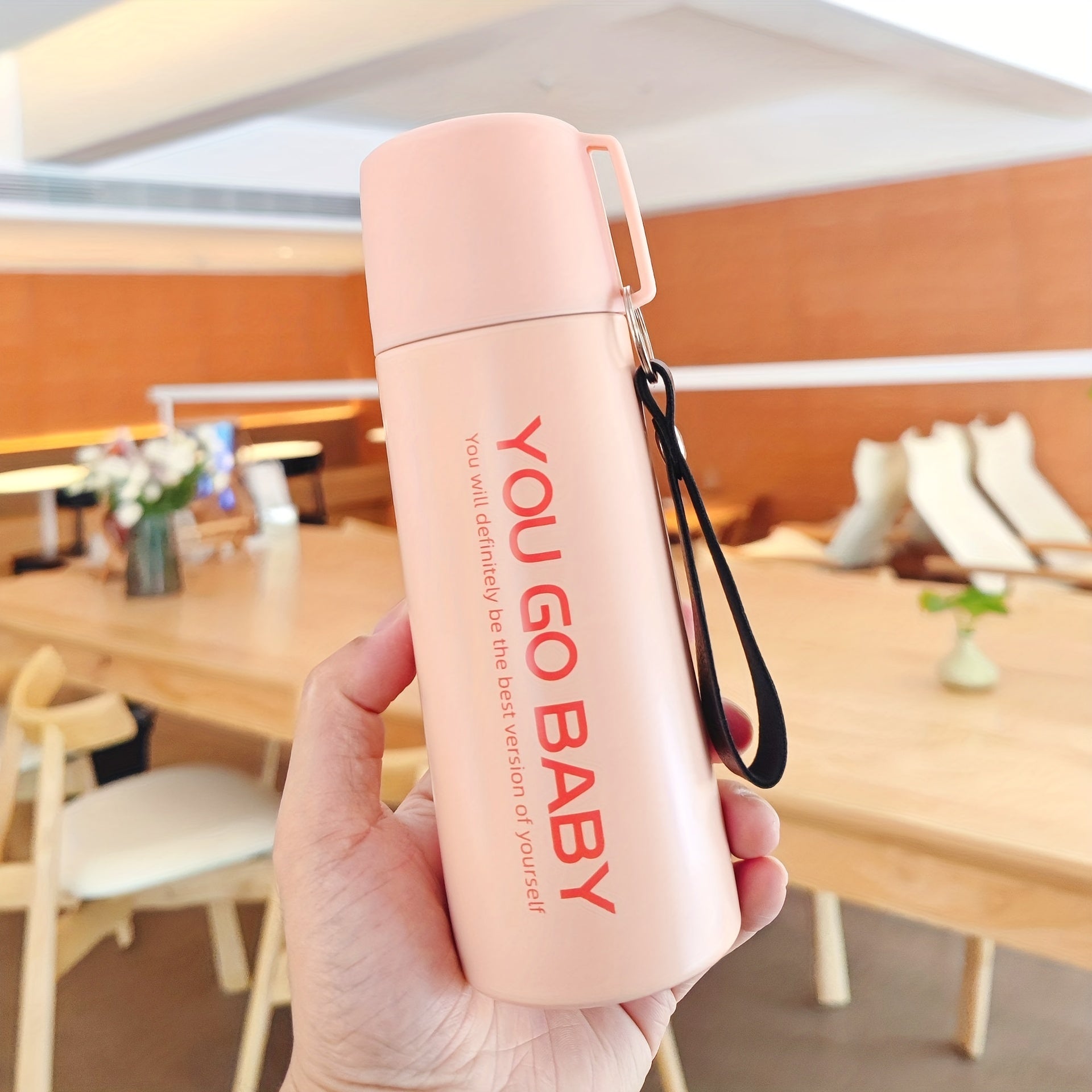 12oz Letter Printed Vacuum Flask With Lanyard