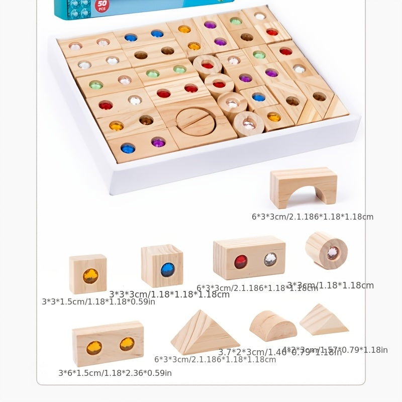 Colorful Gemstone Wooden Building Blocks Toy for Kids
