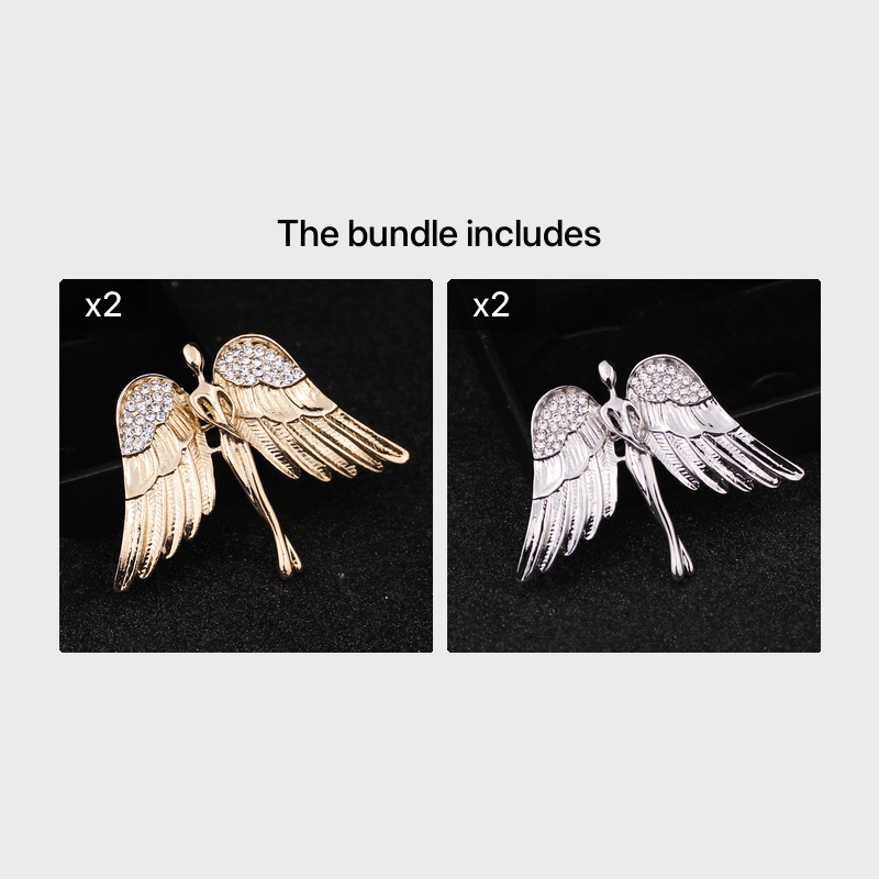 Golden Angel Wings Brooch Crystal Embellished Men'S Lapel Pin or Tie Clip