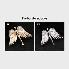 Golden Angel Wings Brooch Crystal Embellished Men'S Lapel Pin or Tie Clip