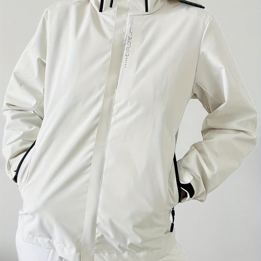 Hooded Waterproof Outdoor Jacket Long Sleeves with Zipper Pockets