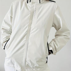 Hooded Waterproof Outdoor Jacket Long Sleeves with Zipper Pockets