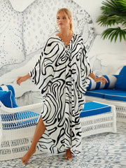 Leopard Print Cover Up Dress Bat Sleeve V Neck