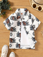Baby Boys Bull Graphic Print Short Sleeve Shirt