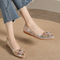 Rhinestone Ballet Flats Pointed Toe Soft Sole Slip On Shoes