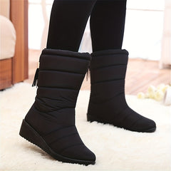 Fur Lined Snow Boots Waterproof Platform Mid Calf Chunky Heels