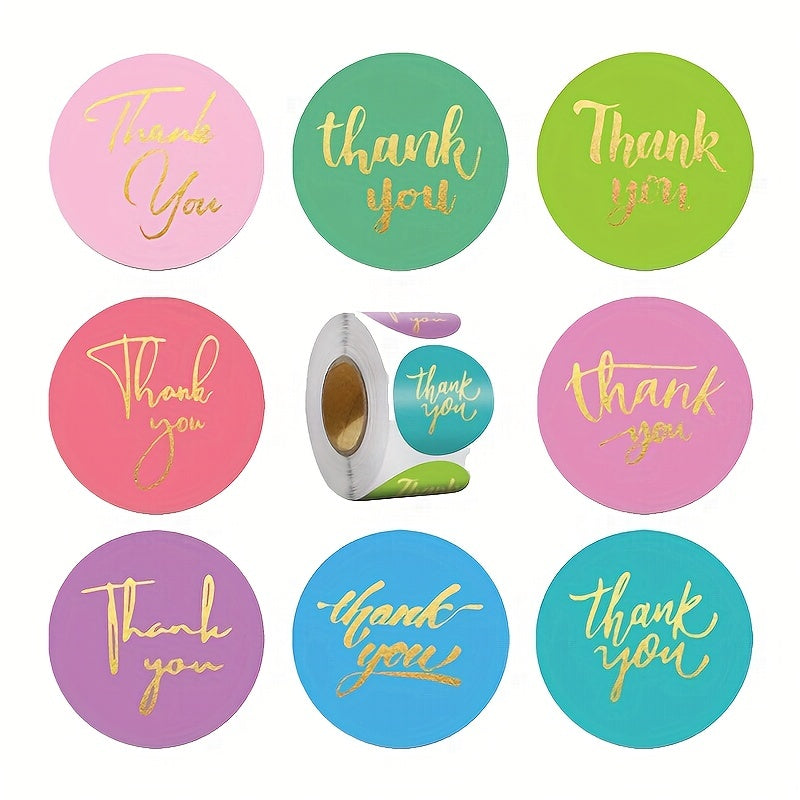 500 Golden Thank You Labels 2.54 cm Round Adhesive Stickers Roll