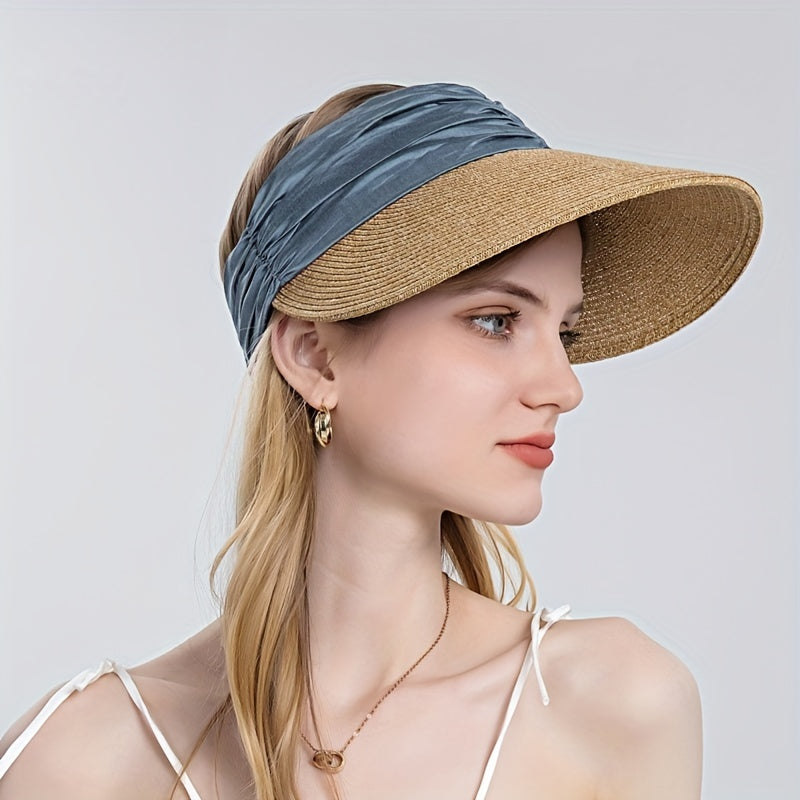 Beach Visors Wide Brim Sunshade Straw Hat Breathable Cycling Sun Hat