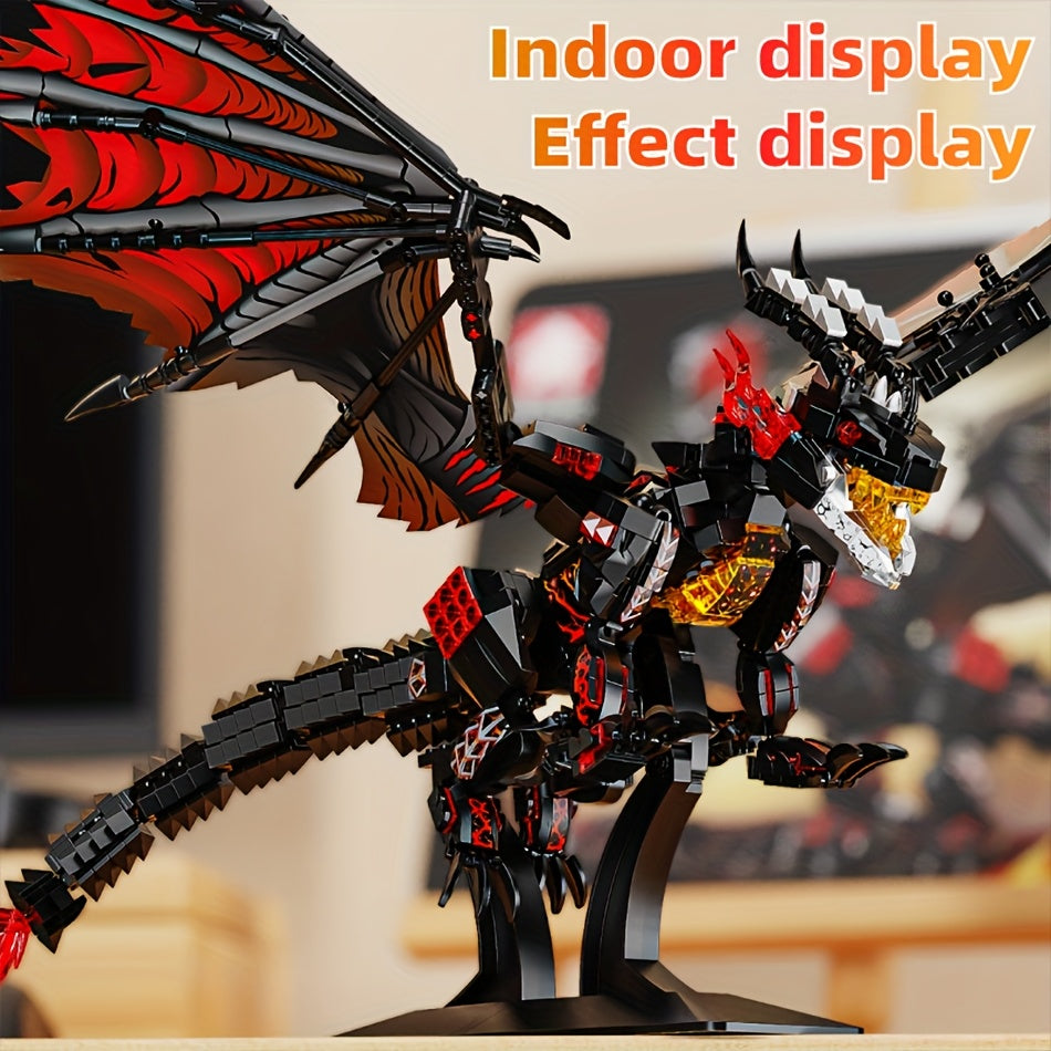 Fire Ice Dragon Building Blocks Detailed Model Kit with Red & Gold Accents