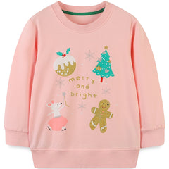 Girls Christmas Cartoon Graphic Crew Neck Pullover