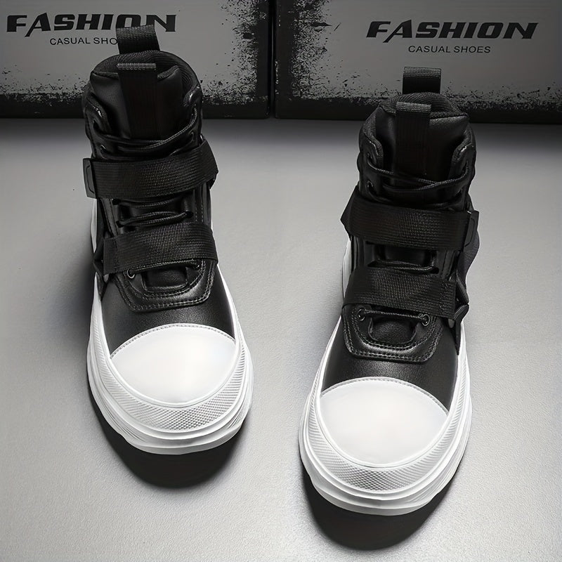 Men's Lace up Boots Casual Walking Shoes With Buckle