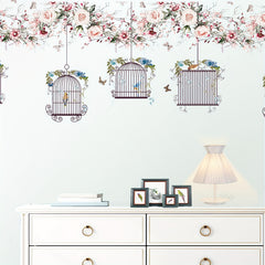 Flowers Wall Stickers DIY Butterfly Green Leaves Birdcage Parrots Wall Decals