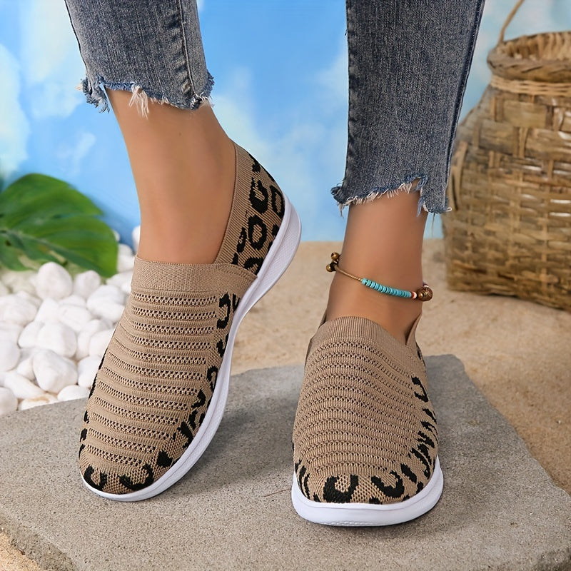Leopard Print Slip-On Sneakers Lightweight Walking Shoes