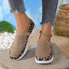 Leopard Print Slip-On Sneakers Lightweight Walking Shoes