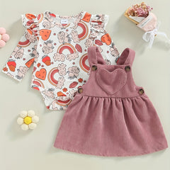 Girls Infant Puffy Suspender Dress & Romper Set