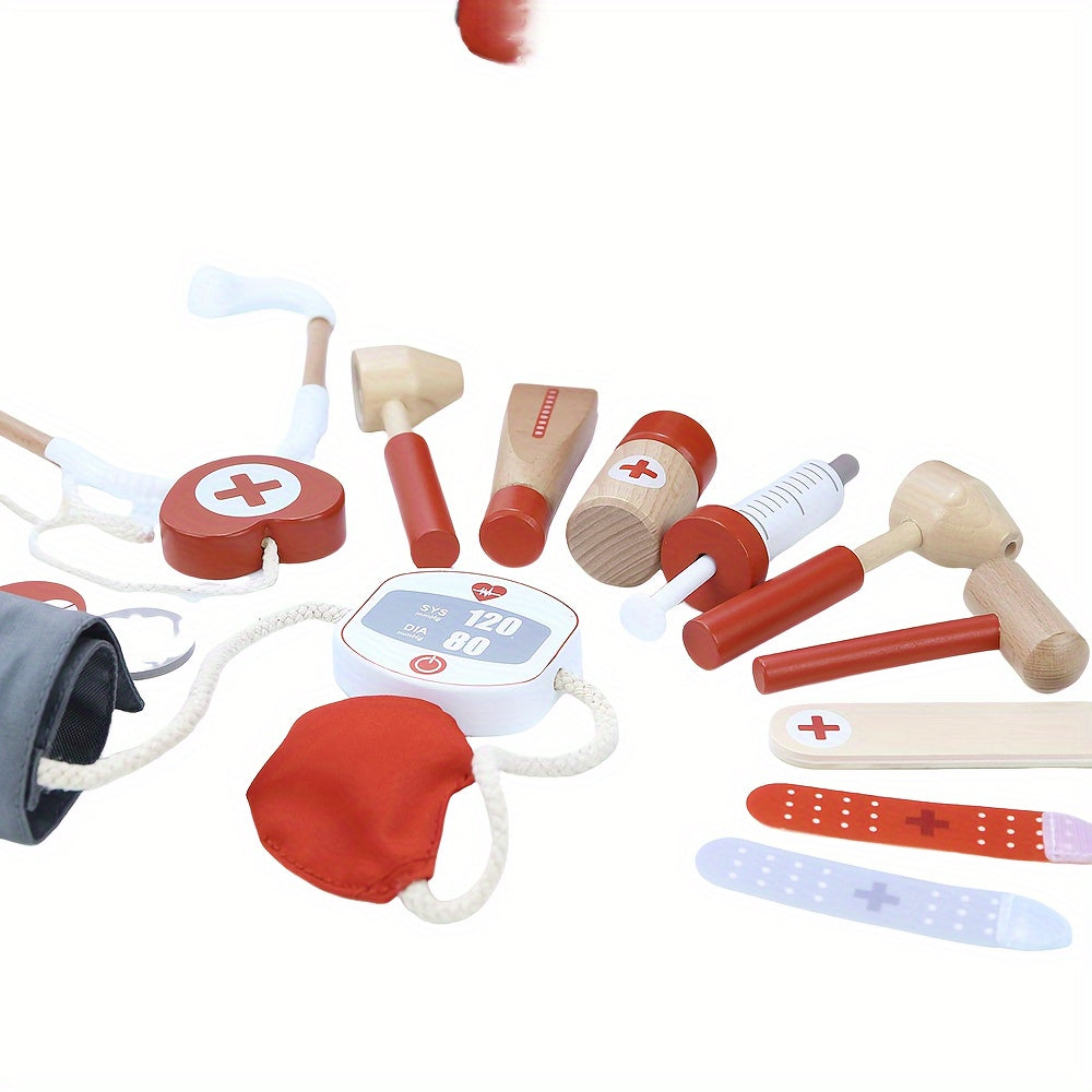 14pcs Doctor Playset Wooden Pretend Surgery Kit for Kids Role Play