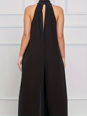 Wide Leg Jumpsuit Halter Neck Pockets