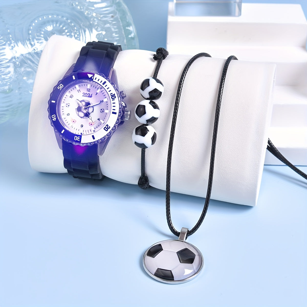 3pcs LED Sports Watch Set for Boys Soccerthemed