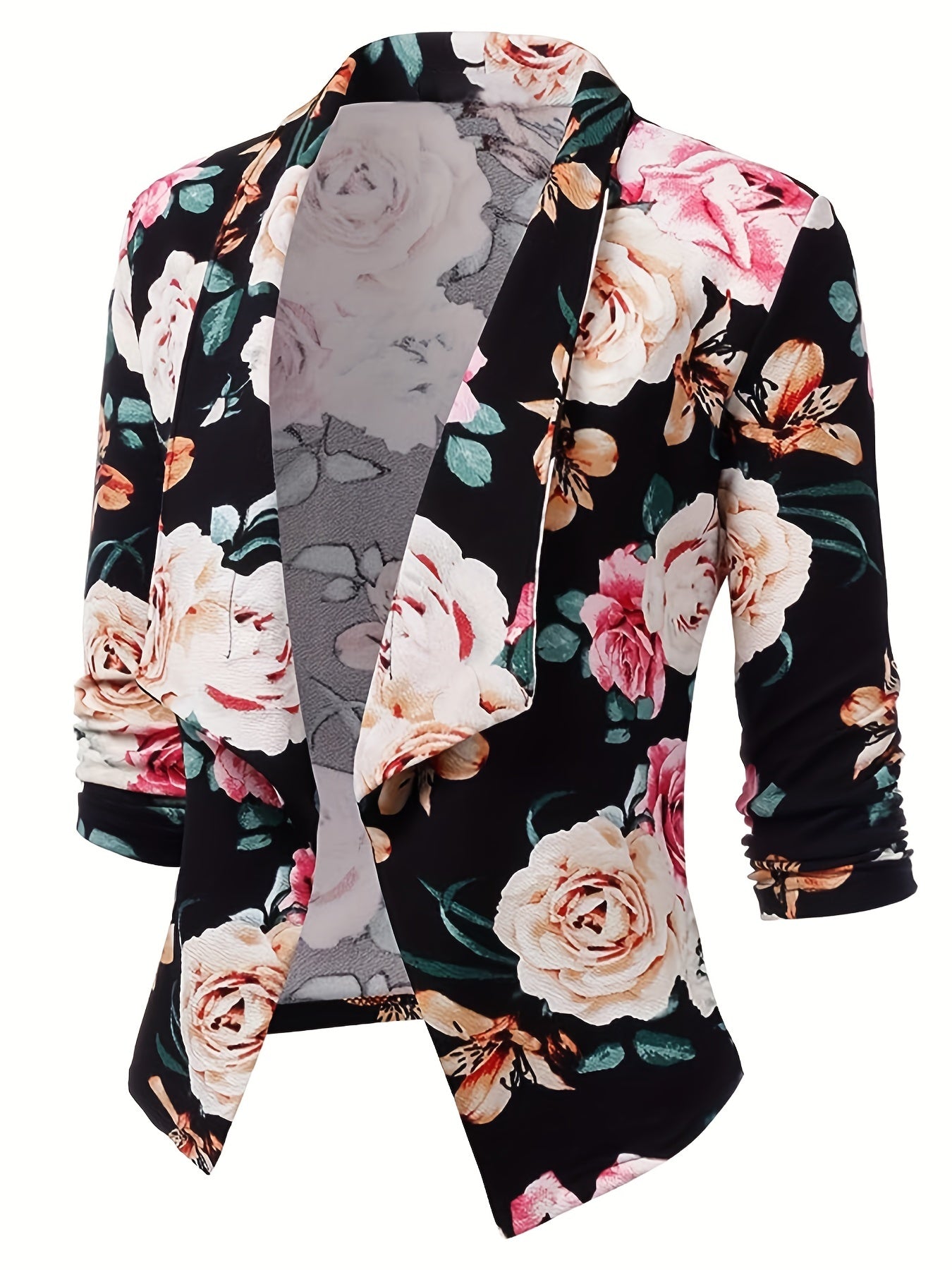Floral Print Three Quarter Sleeve Blazer
