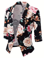 Floral Print Three Quarter Sleeve Blazer