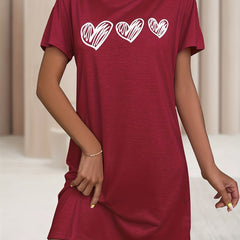 Heart Print Short Sleeve T-shirt Sleep Dress