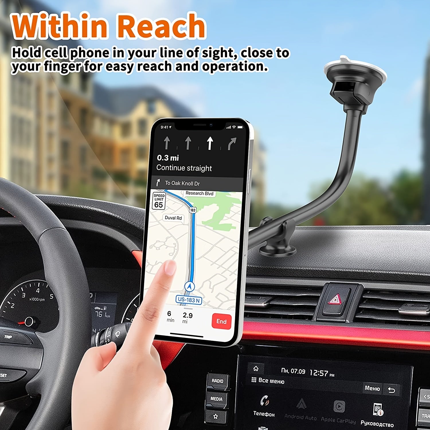 Universal Car Phone Holder Long Arm Windshield Stand Support