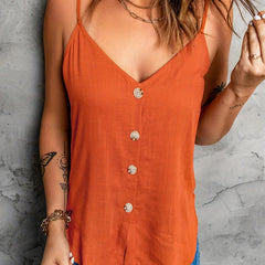 Solid Button Front Cami Top V Neck Sleeveless