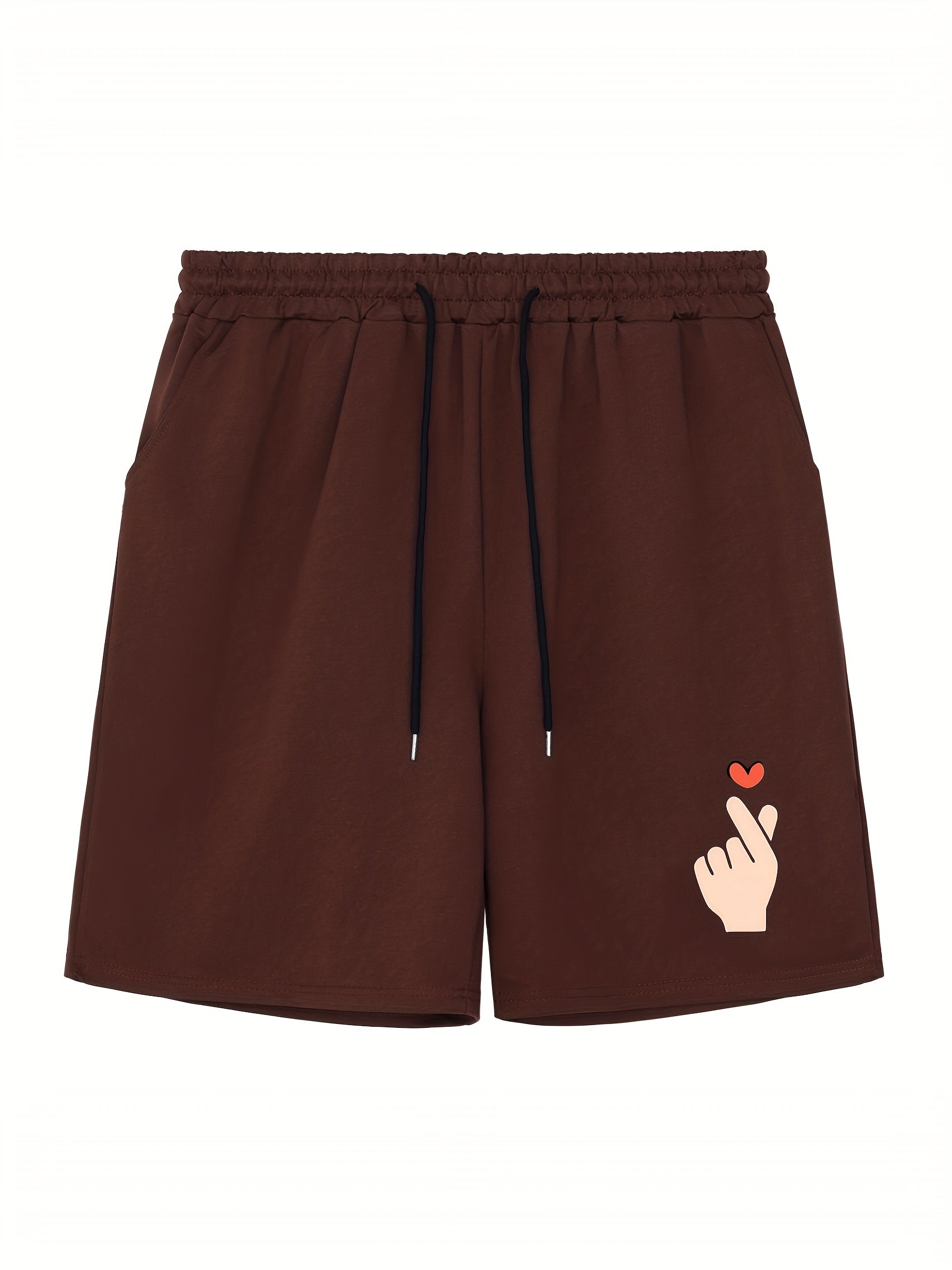 Men's Love Gesture Print Workout Shorts Breathable Drawstring Sports Shorts