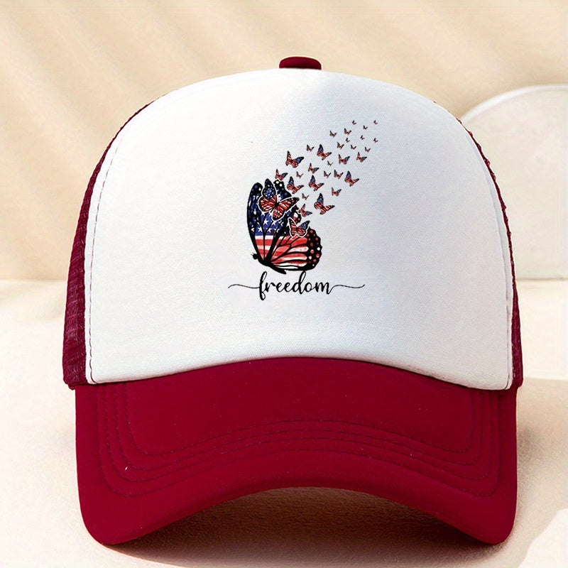 FREEDOM Butterfly Printed Baseball Cap Flag Pattern Mesh Trucker Hat