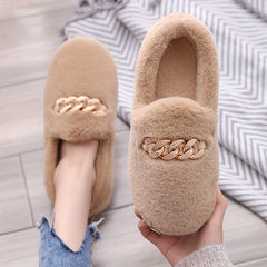 Women's Plush Chain Decor Slip On Slippers